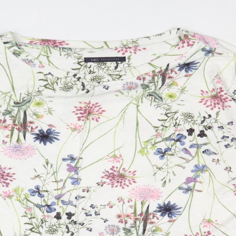 Marks and Spencer Womens Multicoloured Floral Polyester Basic T-Shirt Size 18 Round Neck