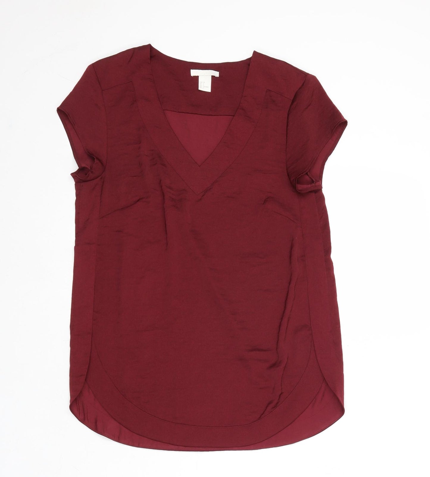 H&M Womens Red Polyester Basic T-Shirt Size 6 V-Neck