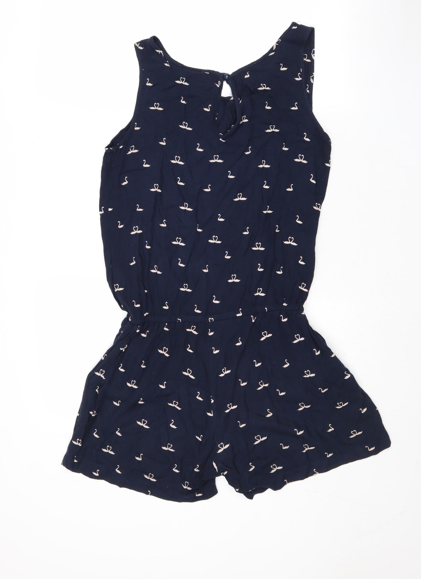 NEXT Womens Blue Geometric Viscose Playsuit One-Piece Size 10 Button - Swan Print