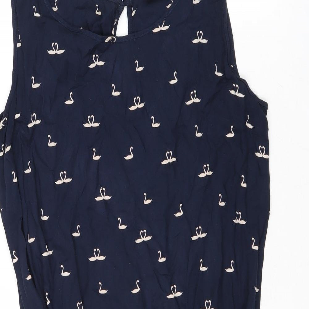 NEXT Womens Blue Geometric Viscose Playsuit One-Piece Size 10 Button - Swan Print