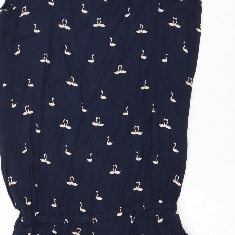 NEXT Womens Blue Geometric Viscose Playsuit One-Piece Size 10 Button - Swan Print