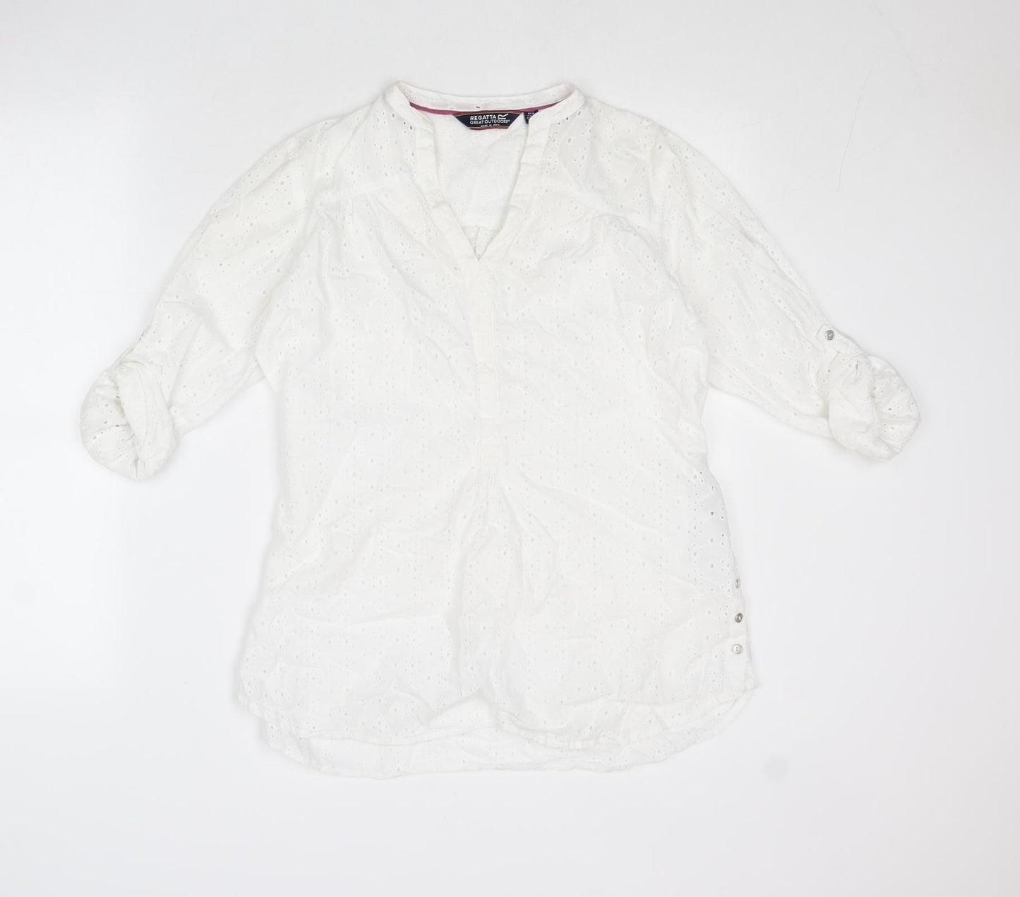Regatta Womens White Cotton Basic Blouse Size 8 V-Neck