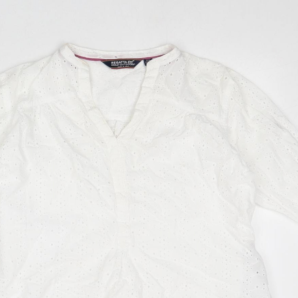 Regatta Womens White Cotton Basic Blouse Size 8 V-Neck