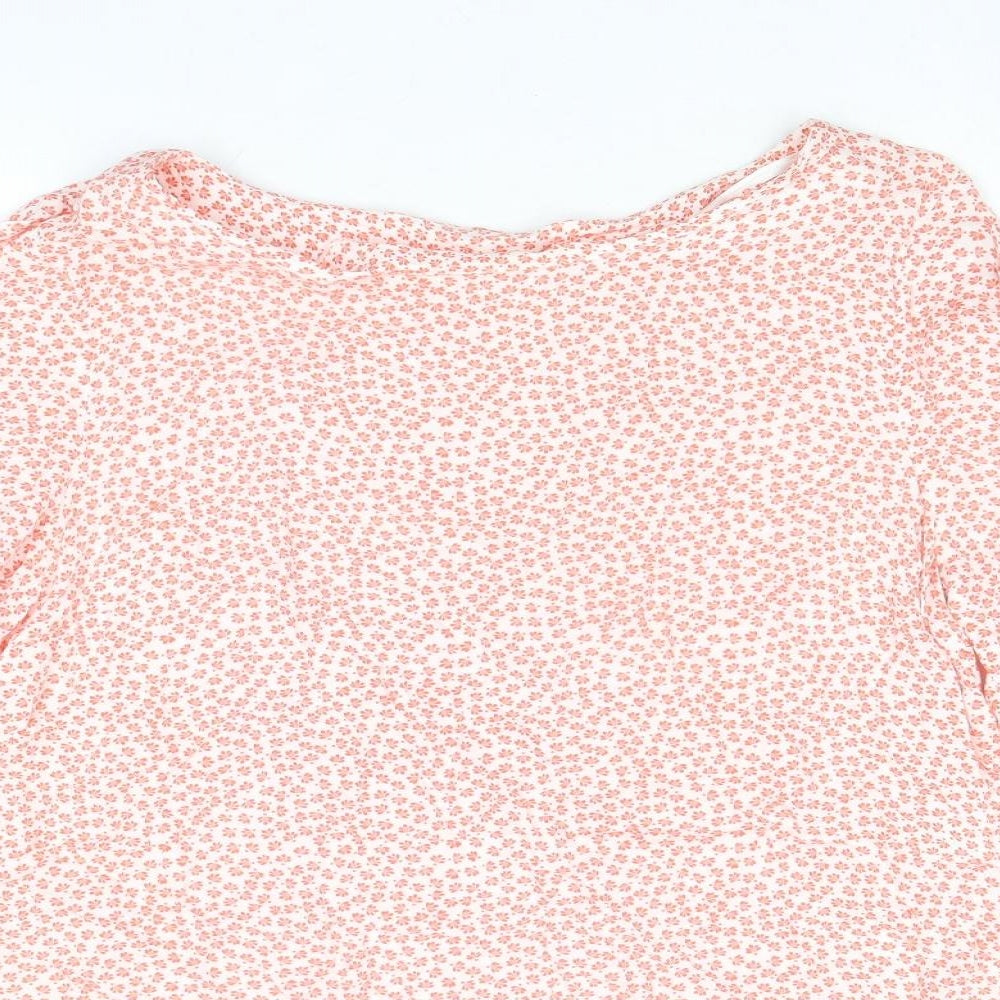 H&M Womens Orange Geometric Viscose Basic Blouse Size 10 Round Neck
