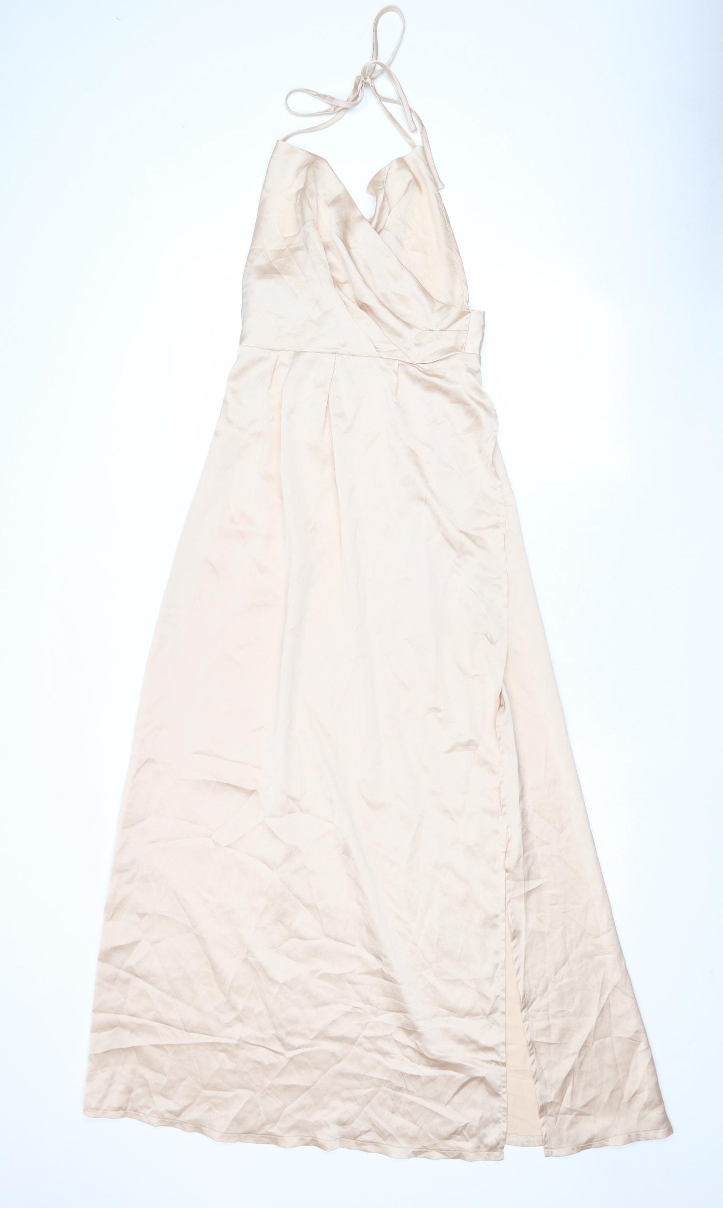 PRETTYLITTLETHING Womens Beige Polyester Maxi Size 8 Cowl Neck Zip