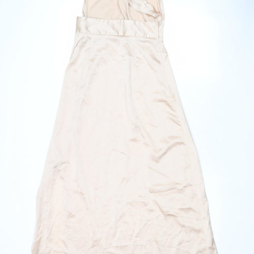 PRETTYLITTLETHING Womens Beige Polyester Maxi Size 8 Cowl Neck Zip