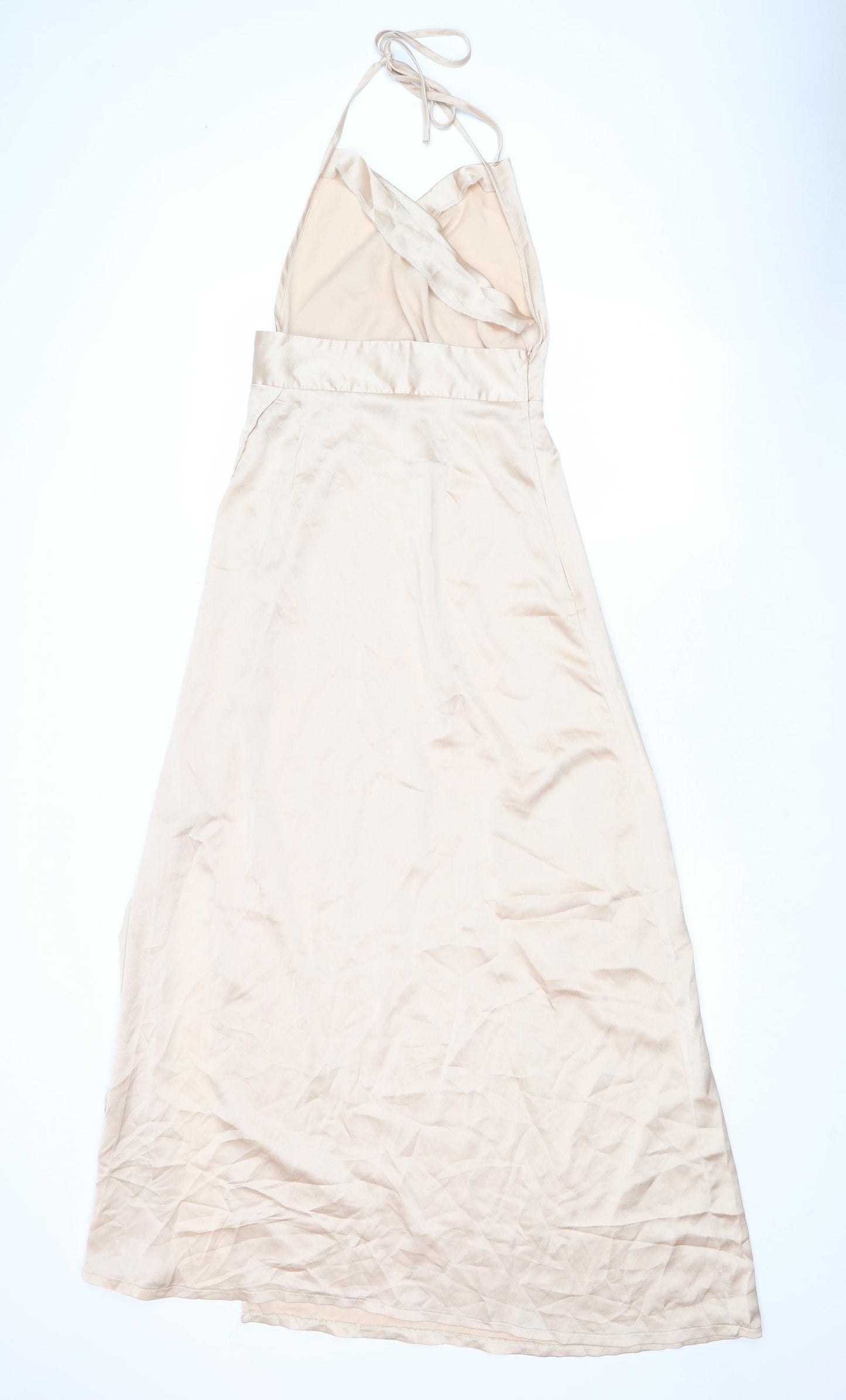 PRETTYLITTLETHING Womens Beige Polyester Maxi Size 8 Cowl Neck Zip