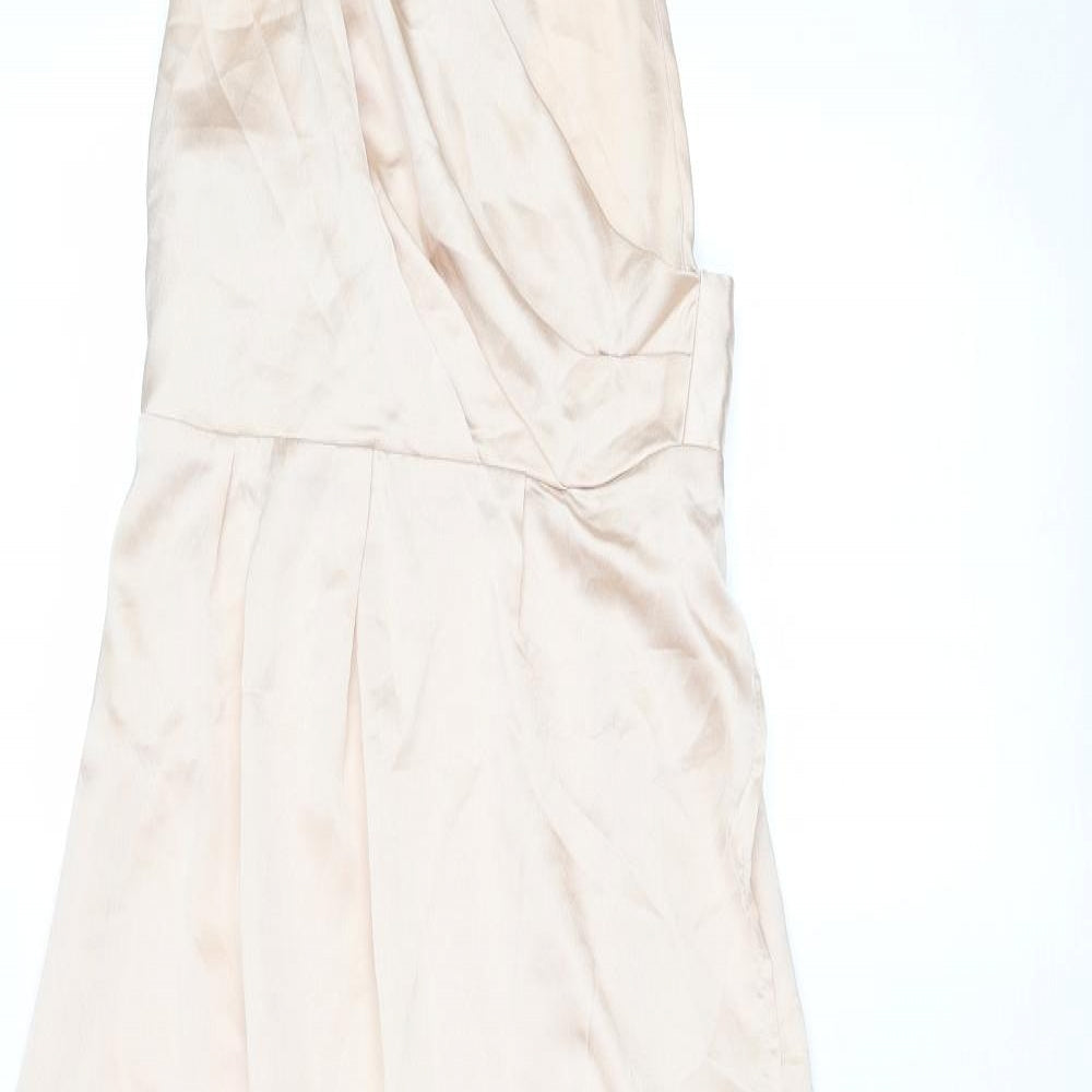 PRETTYLITTLETHING Womens Beige Polyester Maxi Size 8 Cowl Neck Zip