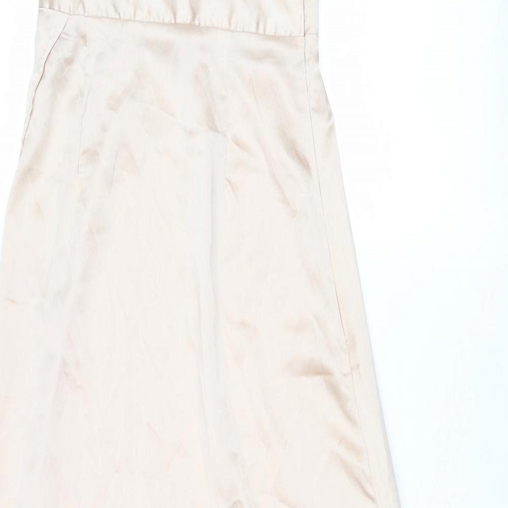PRETTYLITTLETHING Womens Beige Polyester Maxi Size 8 Cowl Neck Zip