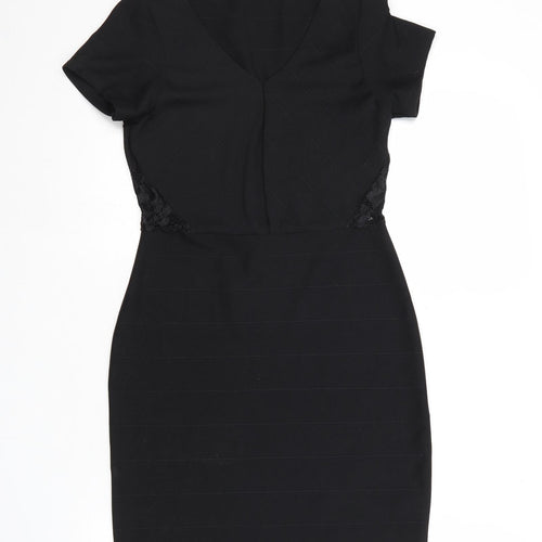 Boohoo Womens Black Polyester Shift Size 10 V-Neck Pullover - Lace Details