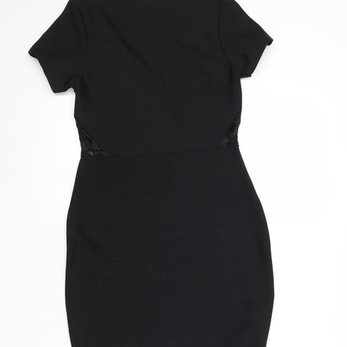 Boohoo Womens Black Polyester Shift Size 10 V-Neck Pullover - Lace Details