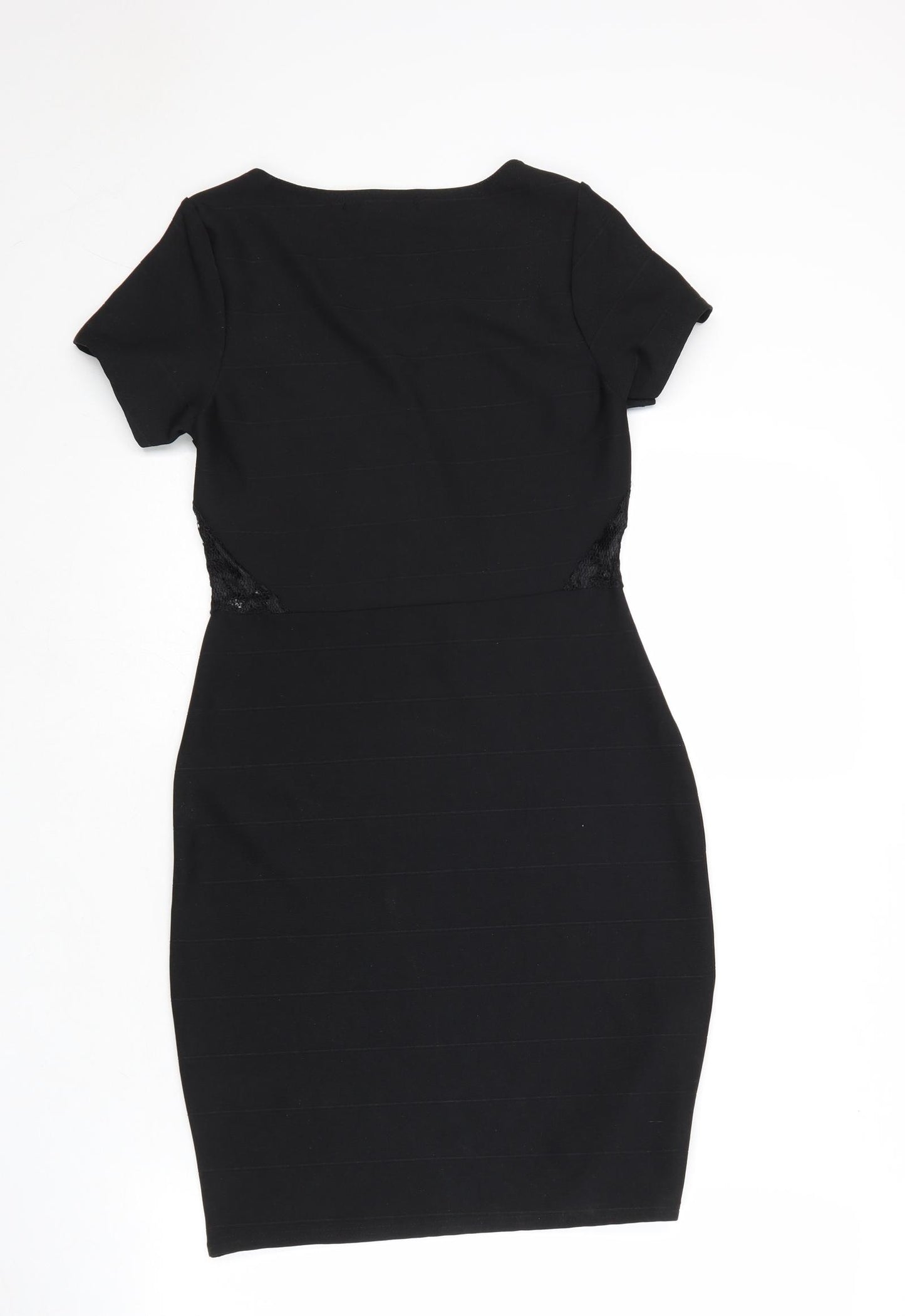 Boohoo Womens Black Polyester Shift Size 10 V-Neck Pullover - Lace Details