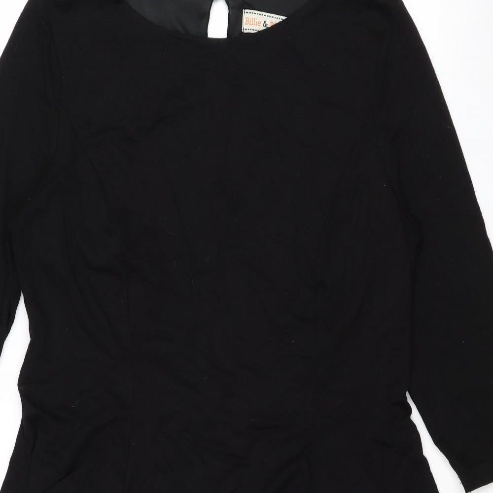Dorothy Perkins Womens Black Viscose Shift Size 16 Round Neck Button