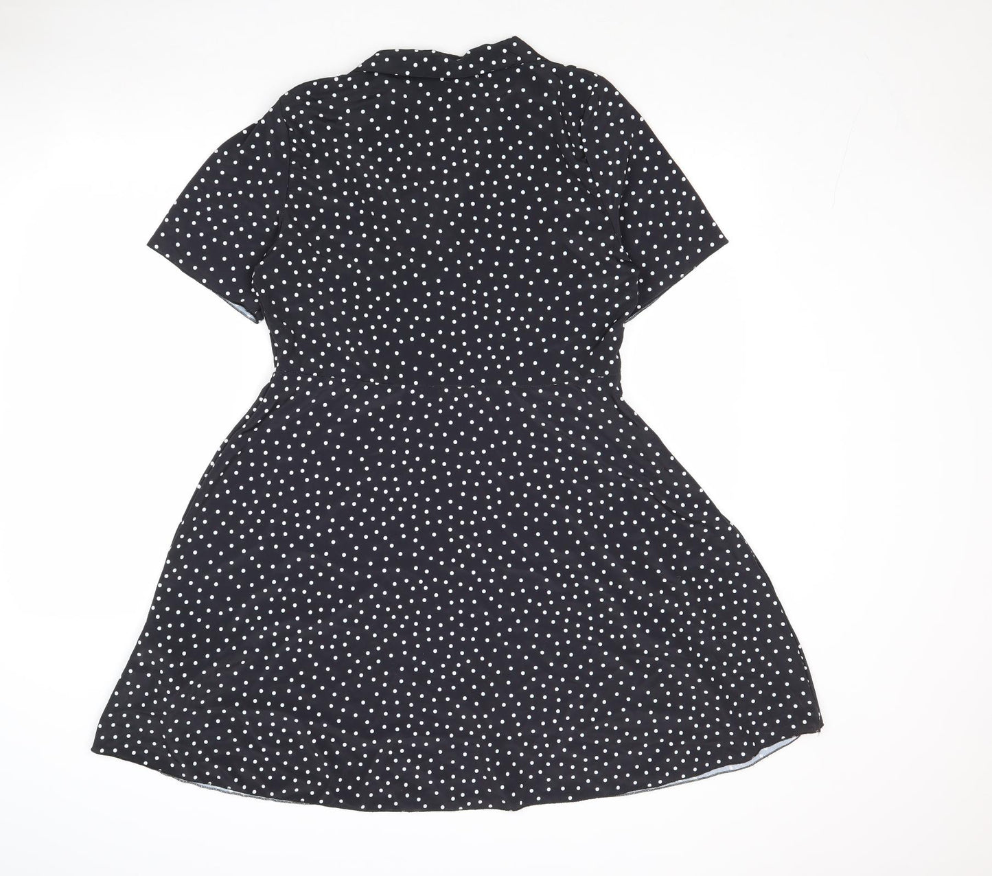 Boohoo Womens Black Polka Dot Polyester A-Line Size 16 V-Neck Zip