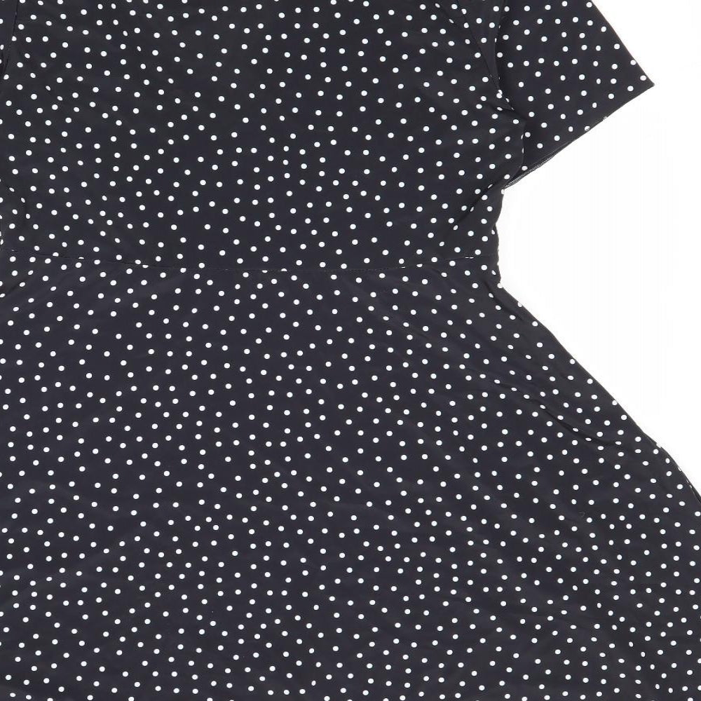 Boohoo Womens Black Polka Dot Polyester A-Line Size 16 V-Neck Zip