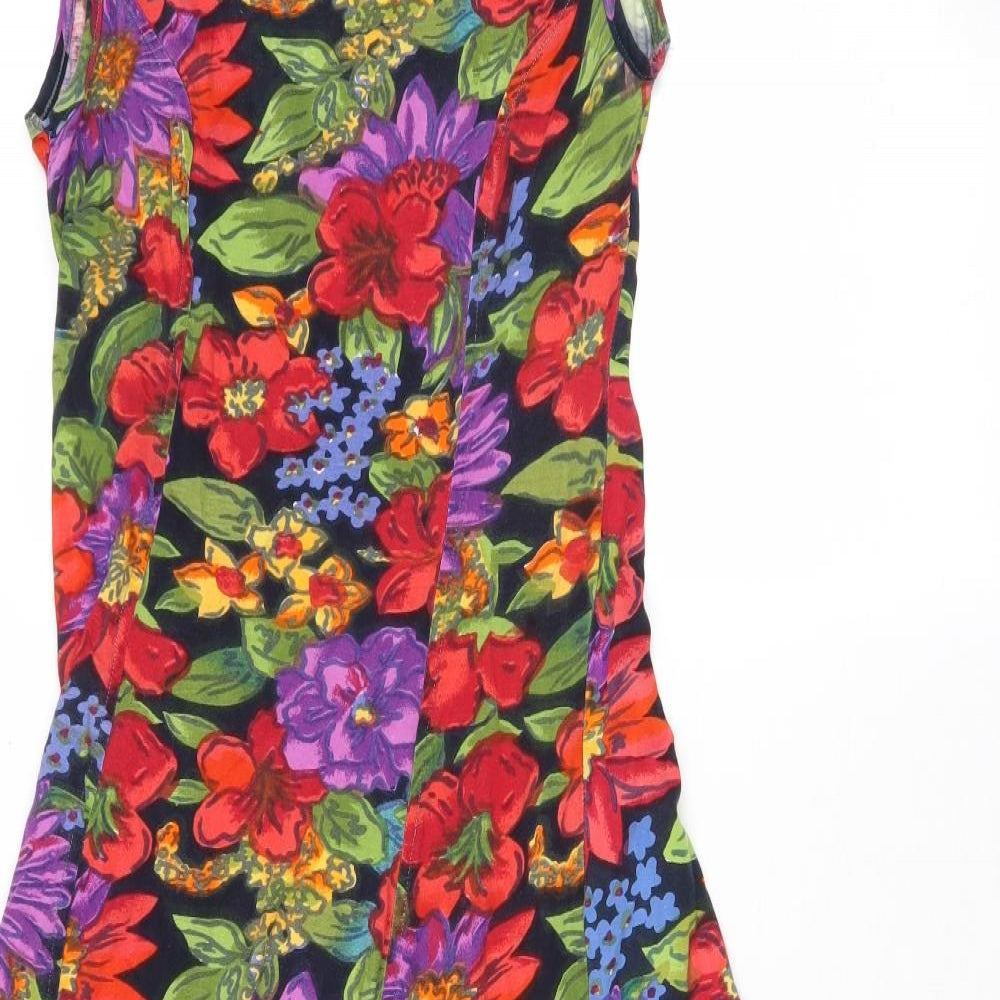 Monsoon Womens Multicoloured Floral Cotton A-Line Size 12 Round Neck Pullover