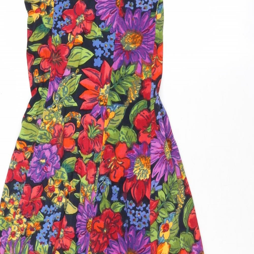 Monsoon Womens Multicoloured Floral Cotton A-Line Size 12 Round Neck Pullover