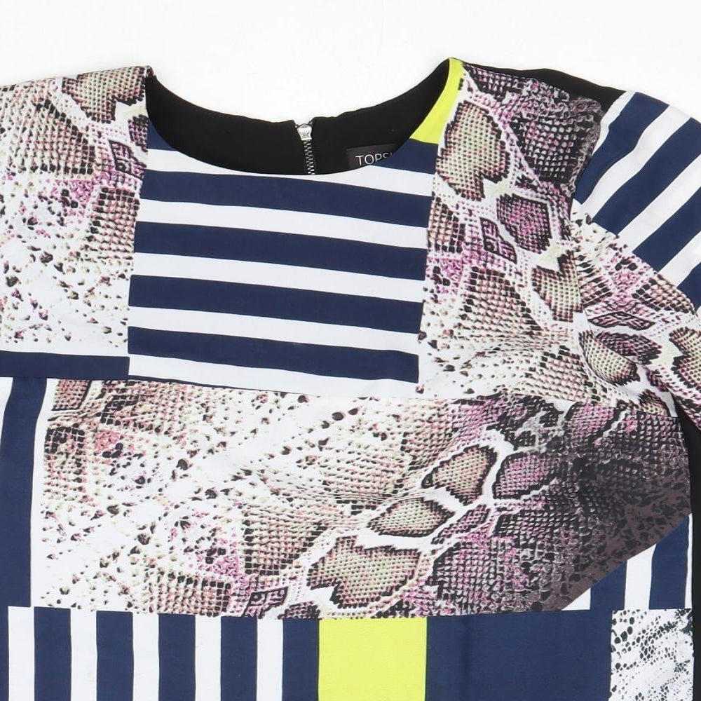 Topshop Womens Black Geometric Polyester Basic T-Shirt Size 8 Round Neck