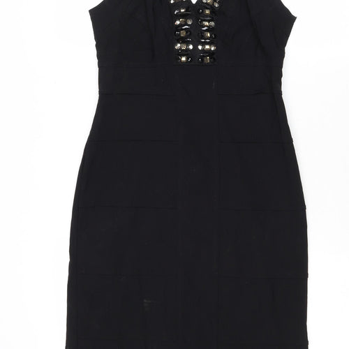 Julien Macdonald Womens Black Nylon Shift Size 10 V-Neck Zip