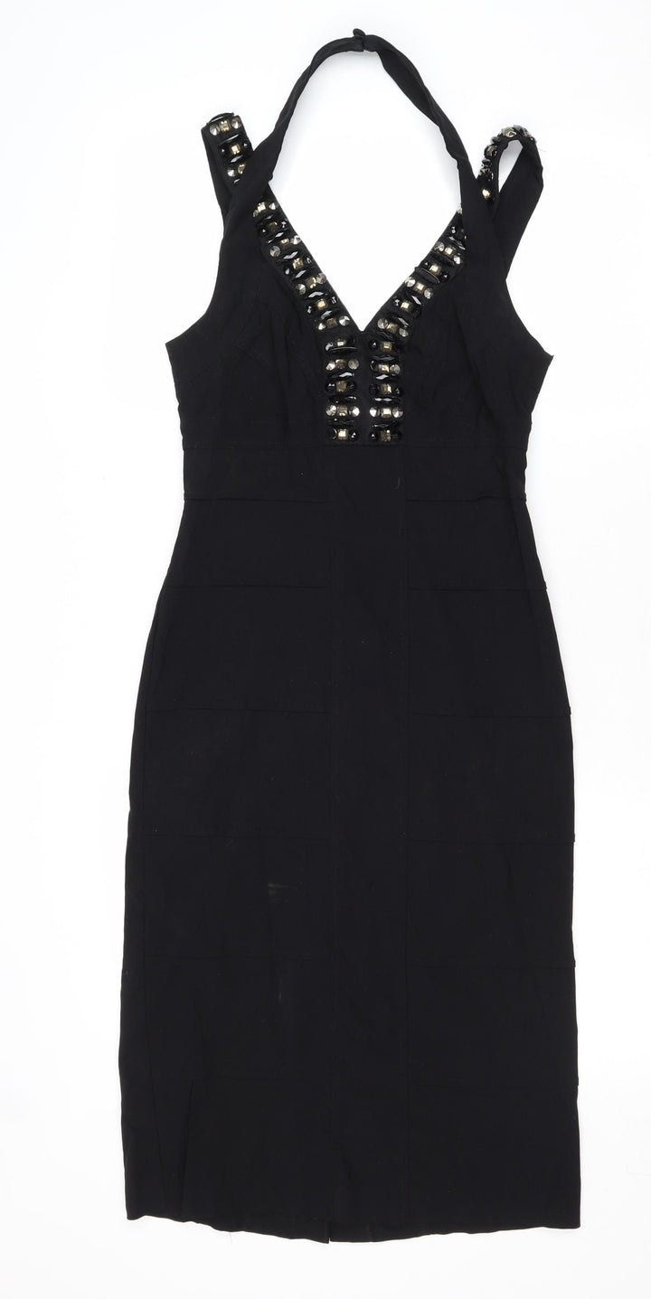 Julien Macdonald Womens Black Nylon Shift Size 10 V-Neck Zip