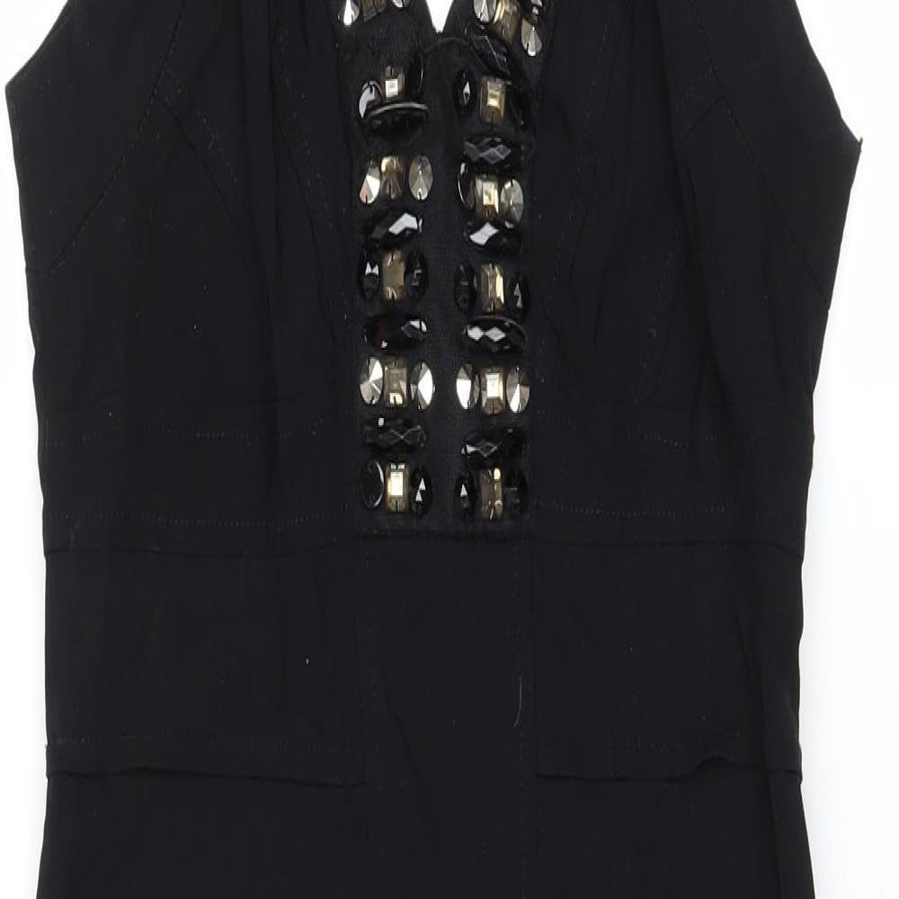 Julien Macdonald Womens Black Nylon Shift Size 10 V-Neck Zip