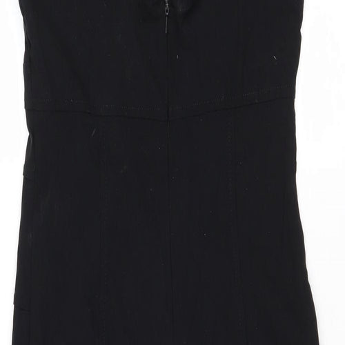 Julien Macdonald Womens Black Nylon Shift Size 10 V-Neck Zip