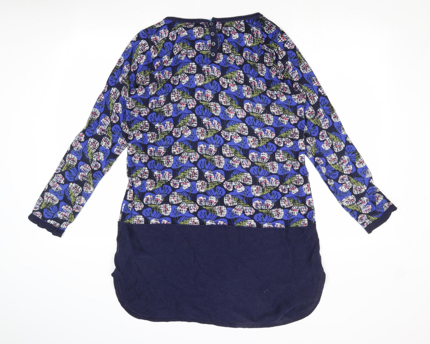 White Stuff Womens Blue Geometric Cotton A-Line Size 12 Round Neck Button