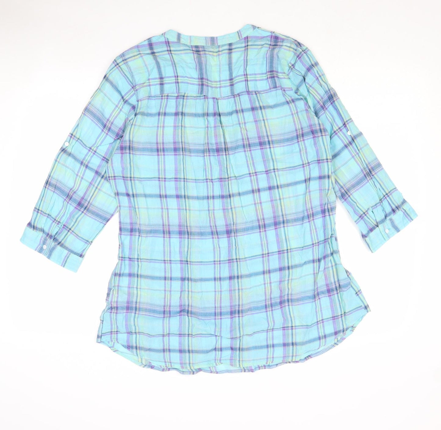 Marks and Spencer Womens Blue Geometric Cotton Basic Blouse Size 14 V-Neck