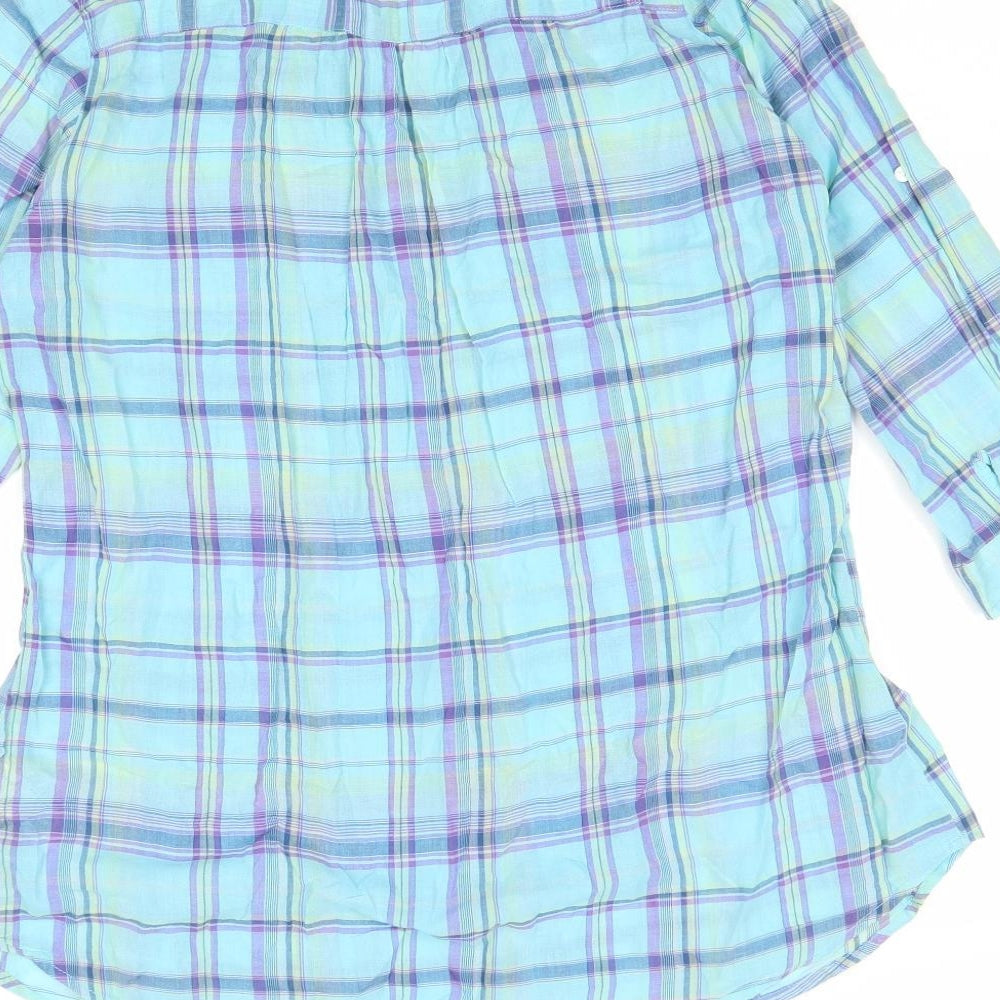 Marks and Spencer Womens Blue Geometric Cotton Basic Blouse Size 14 V-Neck