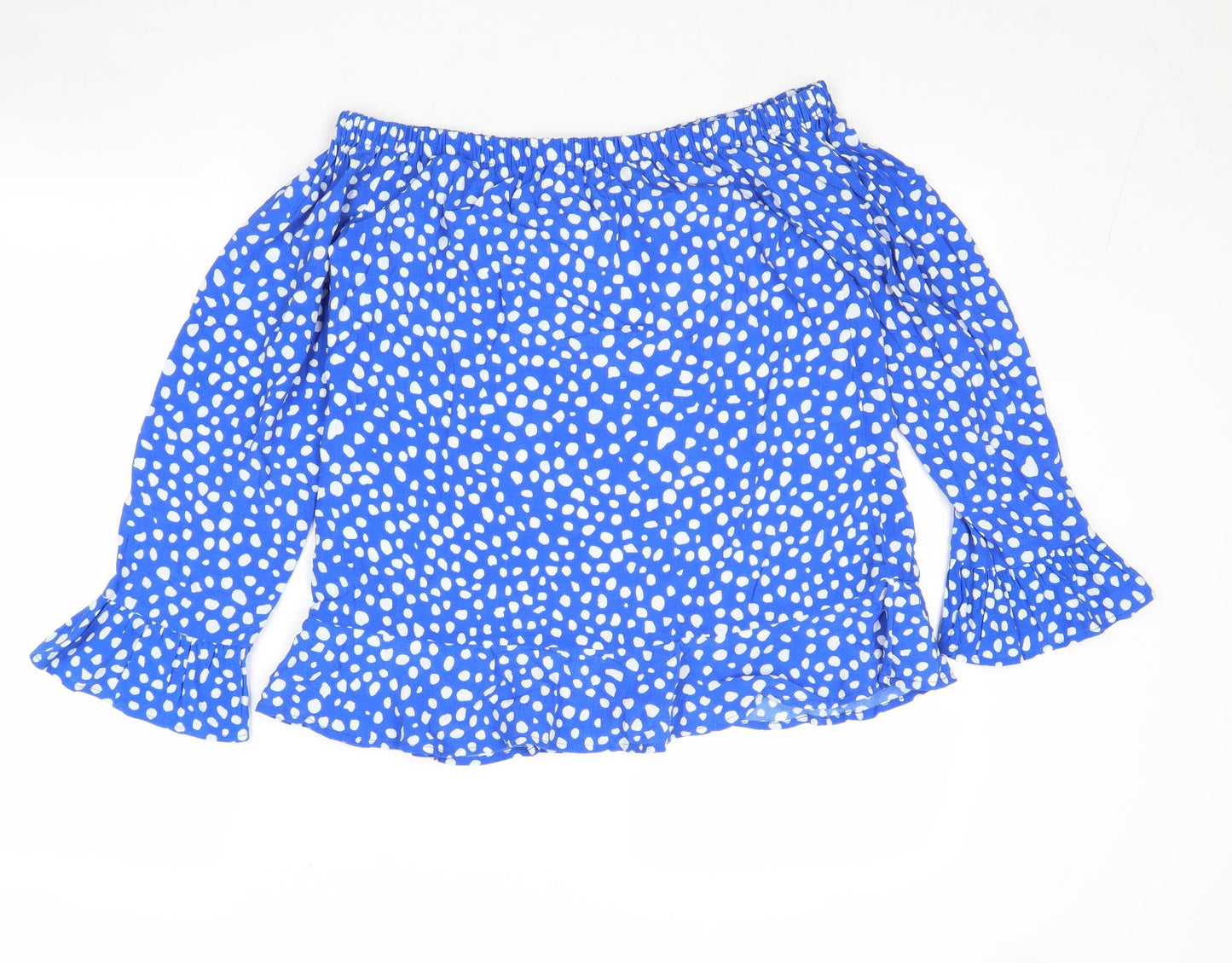 Sosandar Womens Blue Geometric Polyacrylate Fibre Basic Blouse Size 8 Off the Shoulder