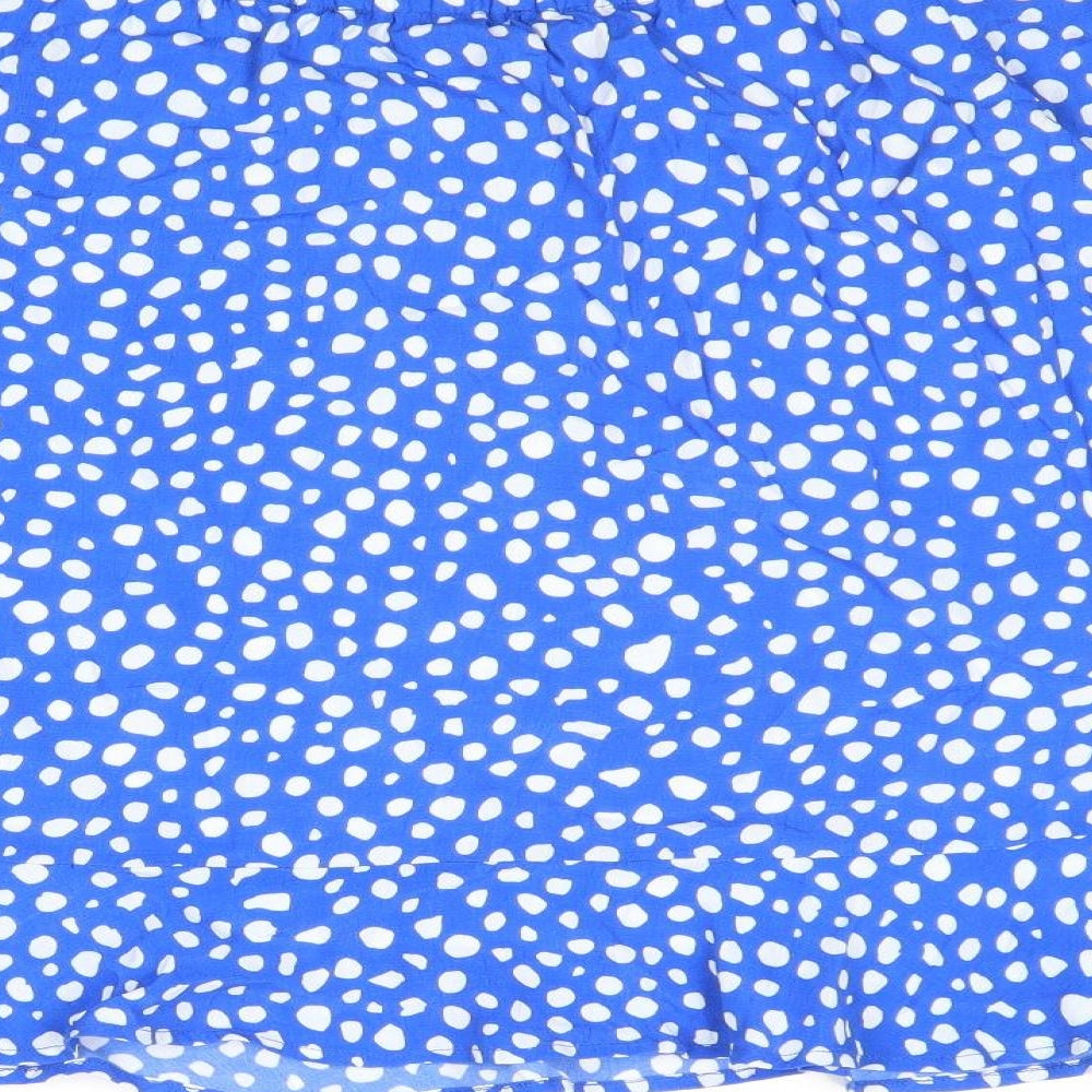 Sosandar Womens Blue Geometric Polyacrylate Fibre Basic Blouse Size 8 Off the Shoulder