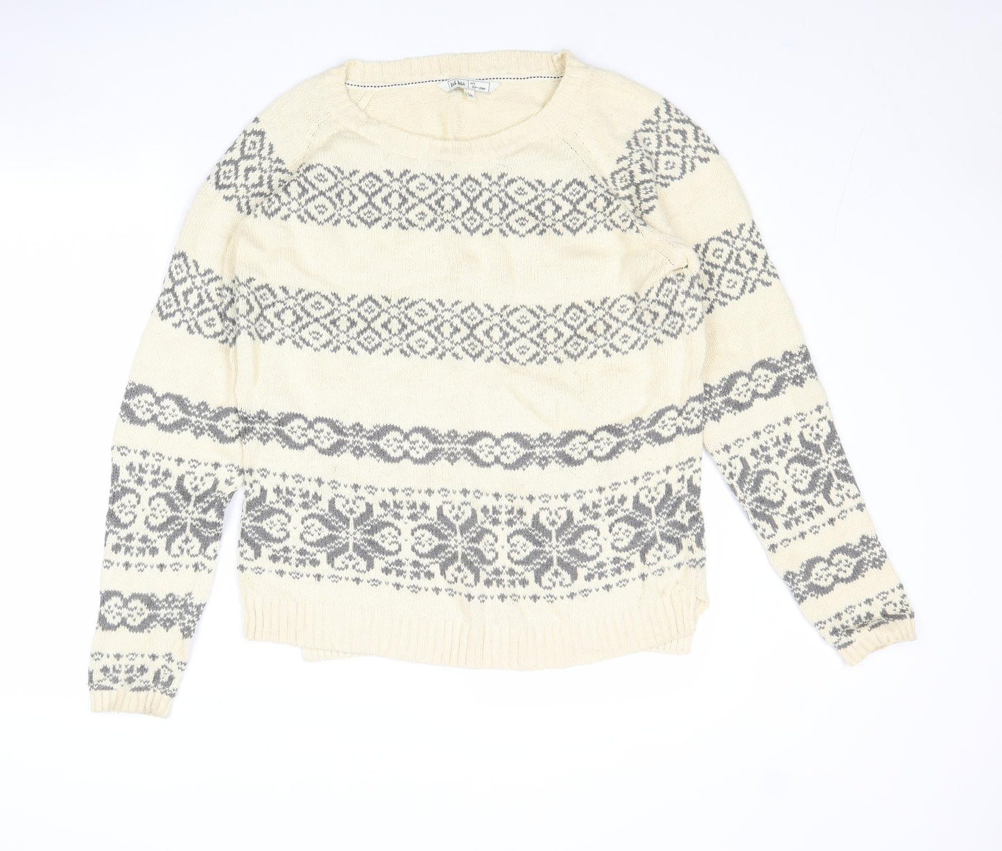 Fat Face Womens Ivory Round Neck Fair Isle Cotton Pullover Jumper Size 14