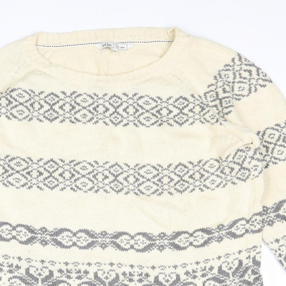 Fat Face Womens Ivory Round Neck Fair Isle Cotton Pullover Jumper Size 14