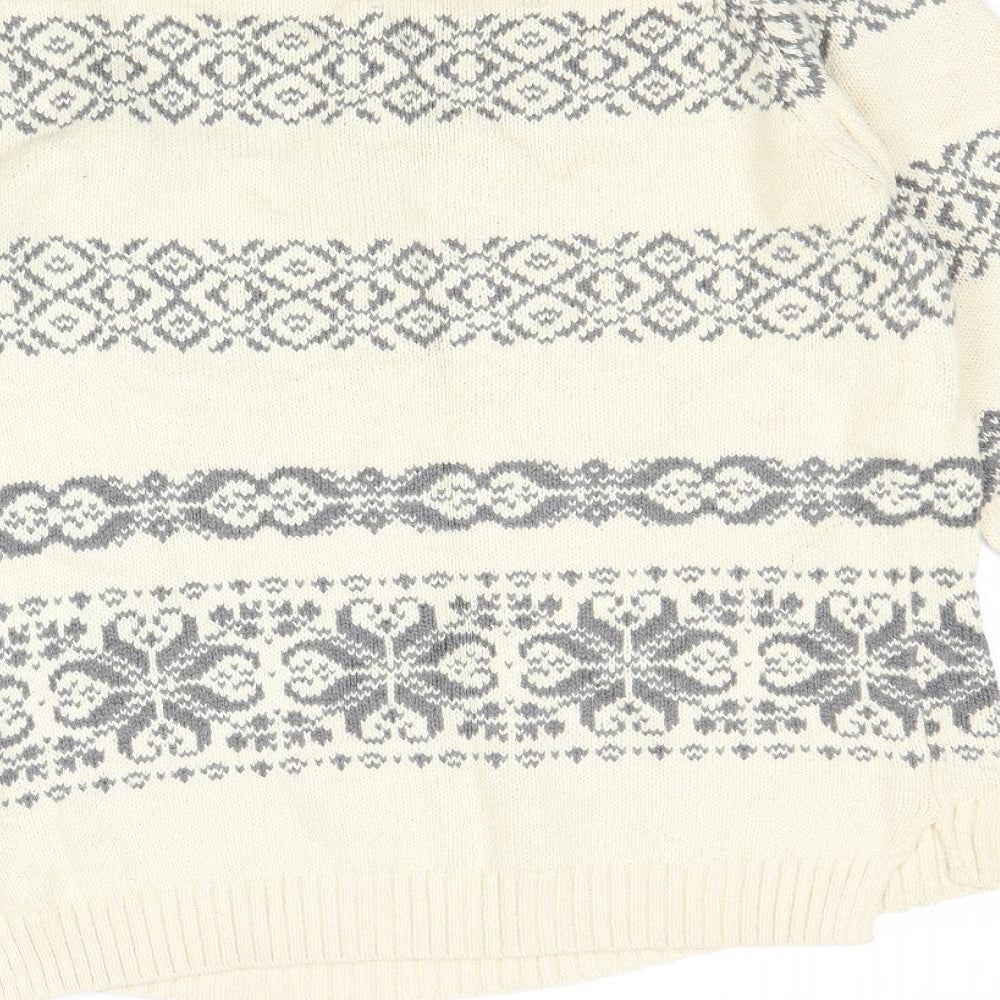 Fat Face Womens Ivory Round Neck Fair Isle Cotton Pullover Jumper Size 14