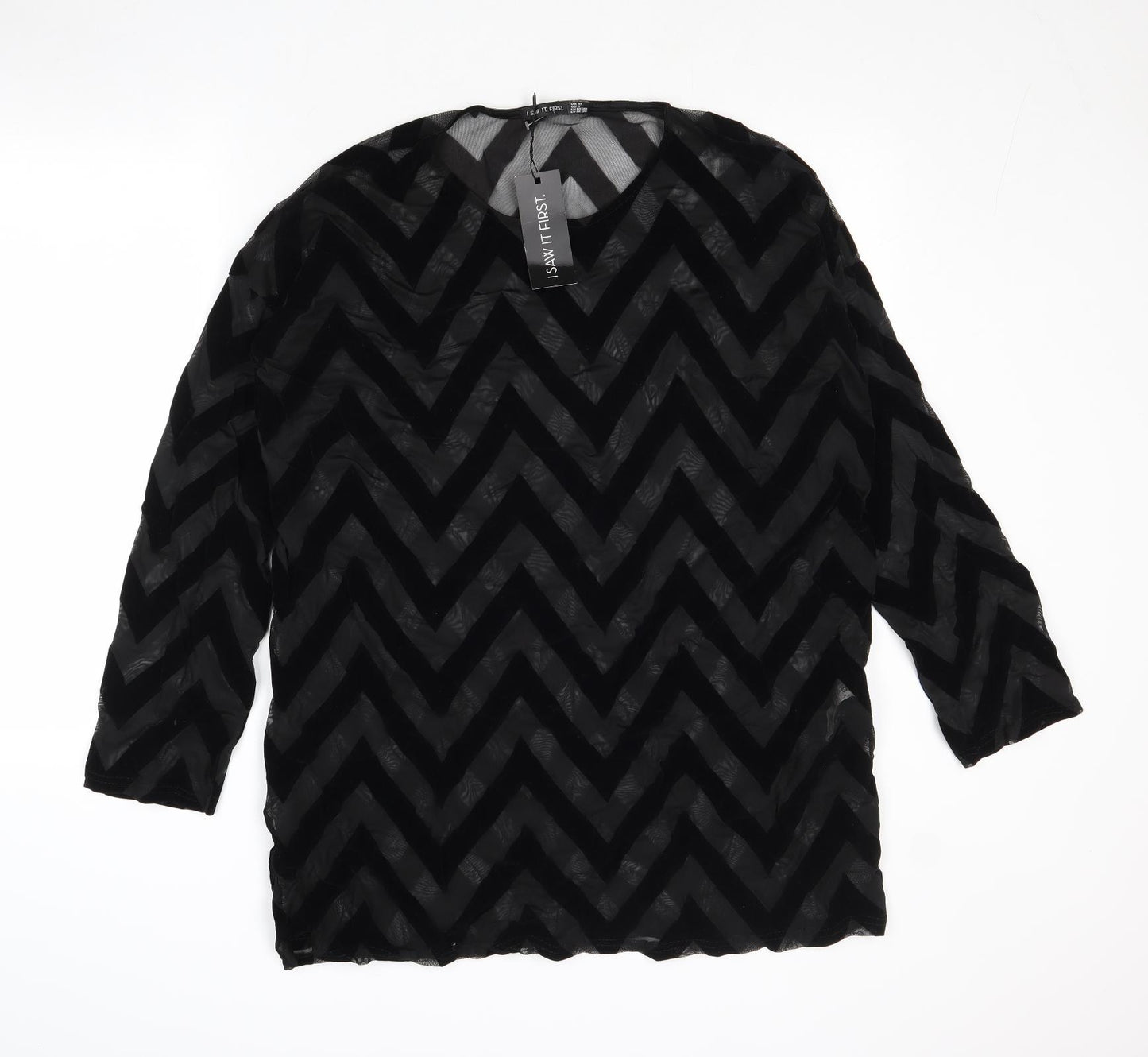 I SAW IT FIRST Womens Black Geometric Polyester Basic Blouse Size 10 Round Neck