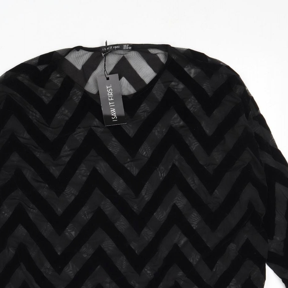 I SAW IT FIRST Womens Black Geometric Polyester Basic Blouse Size 10 Round Neck
