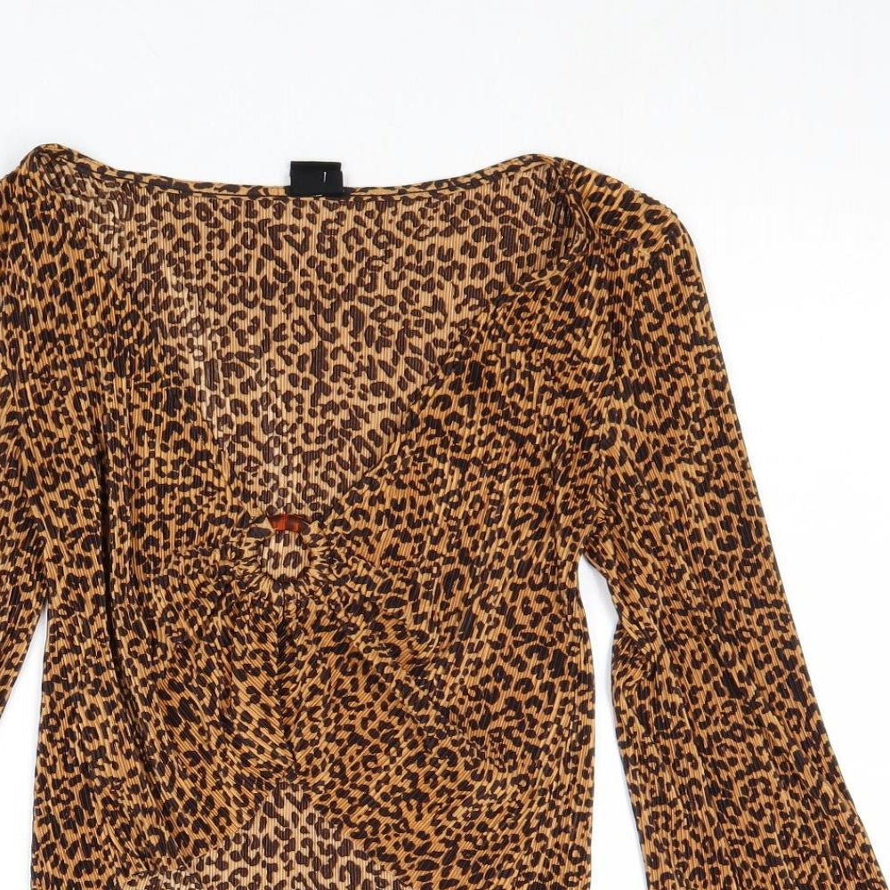 Urban Outfitters Womens Brown Animal Print Polyester Basic Blouse Size XS V-Neck - Leopard Print