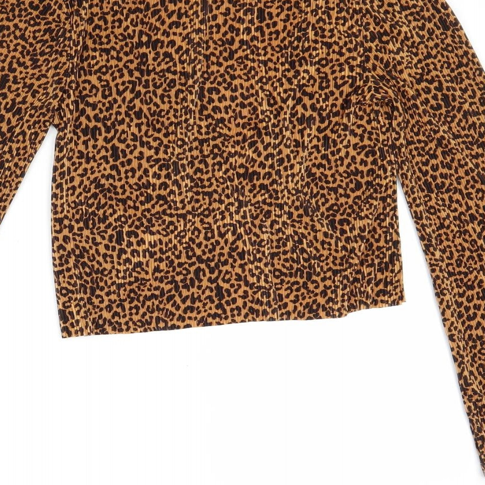Urban Outfitters Womens Brown Animal Print Polyester Basic Blouse Size XS V-Neck - Leopard Print