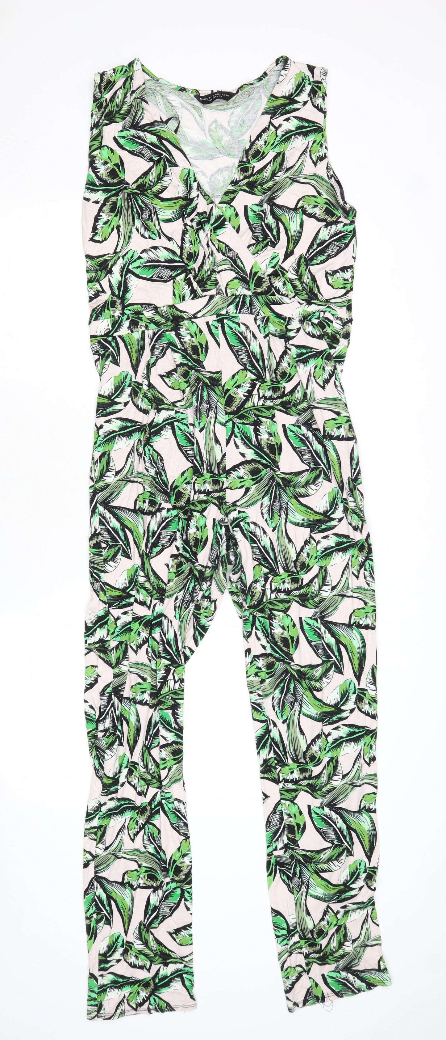 Dorothy Perkins Womens Green Geometric Viscose Jumpsuit One-Piece Size 14 Pullover - Leaf Pattern