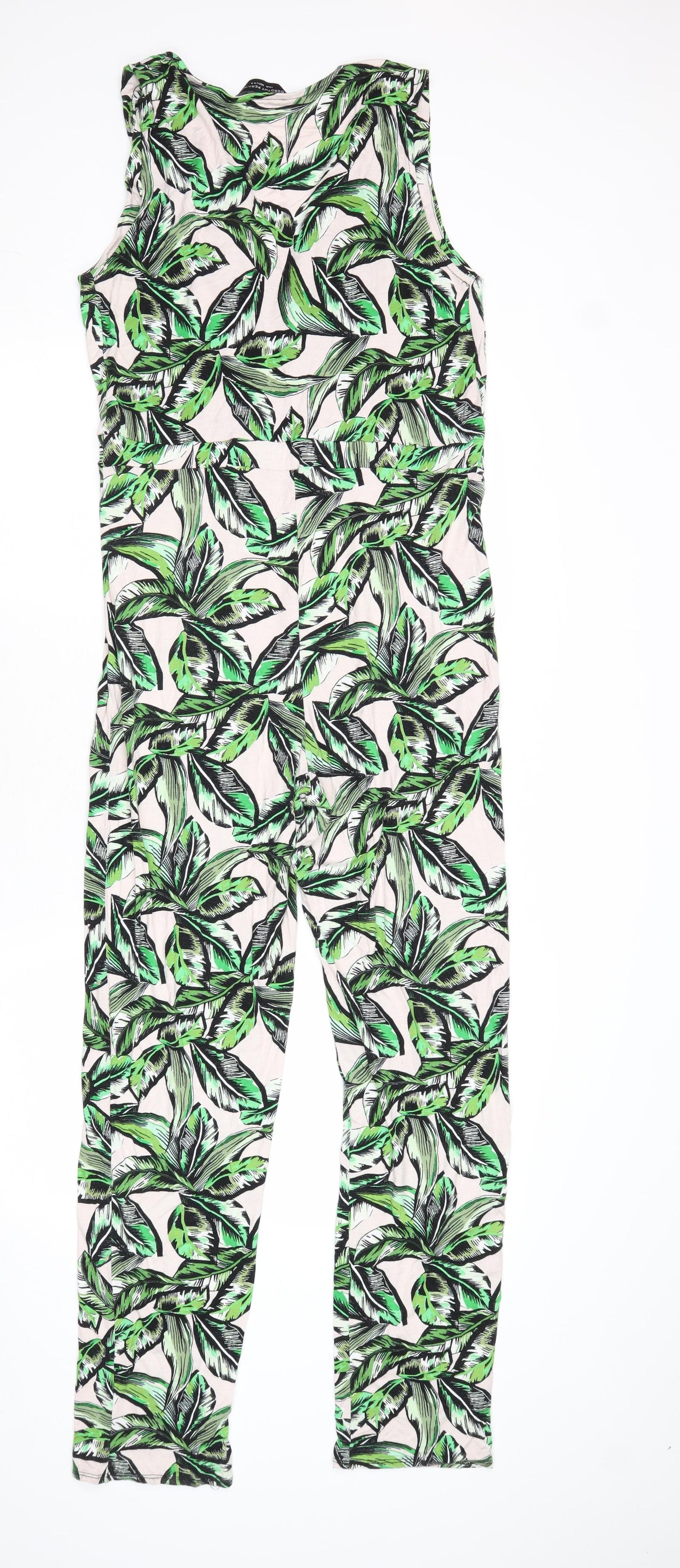 Dorothy Perkins Womens Green Geometric Viscose Jumpsuit One-Piece Size 14 Pullover - Leaf Pattern