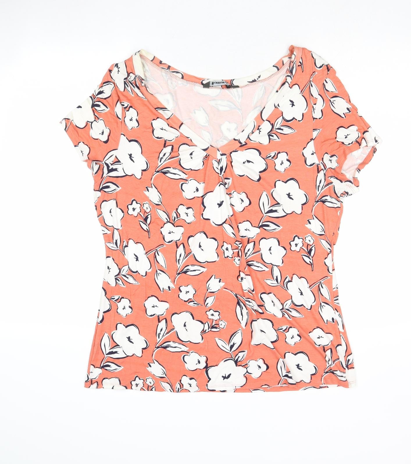 Bonmarché Womens Pink Floral Viscose Basic T-Shirt Size 18 V-Neck
