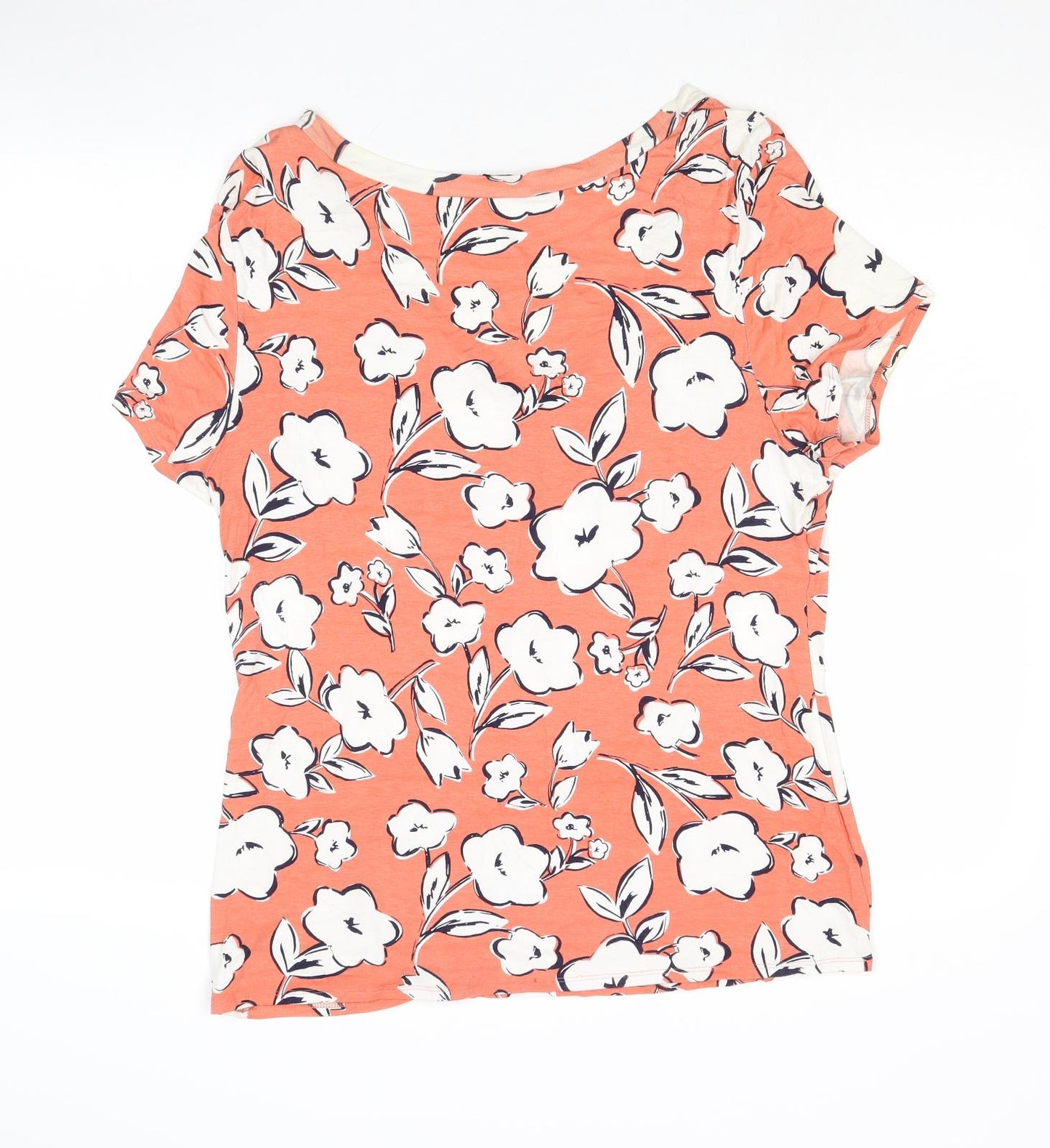 Bonmarché Womens Pink Floral Viscose Basic T-Shirt Size 18 V-Neck
