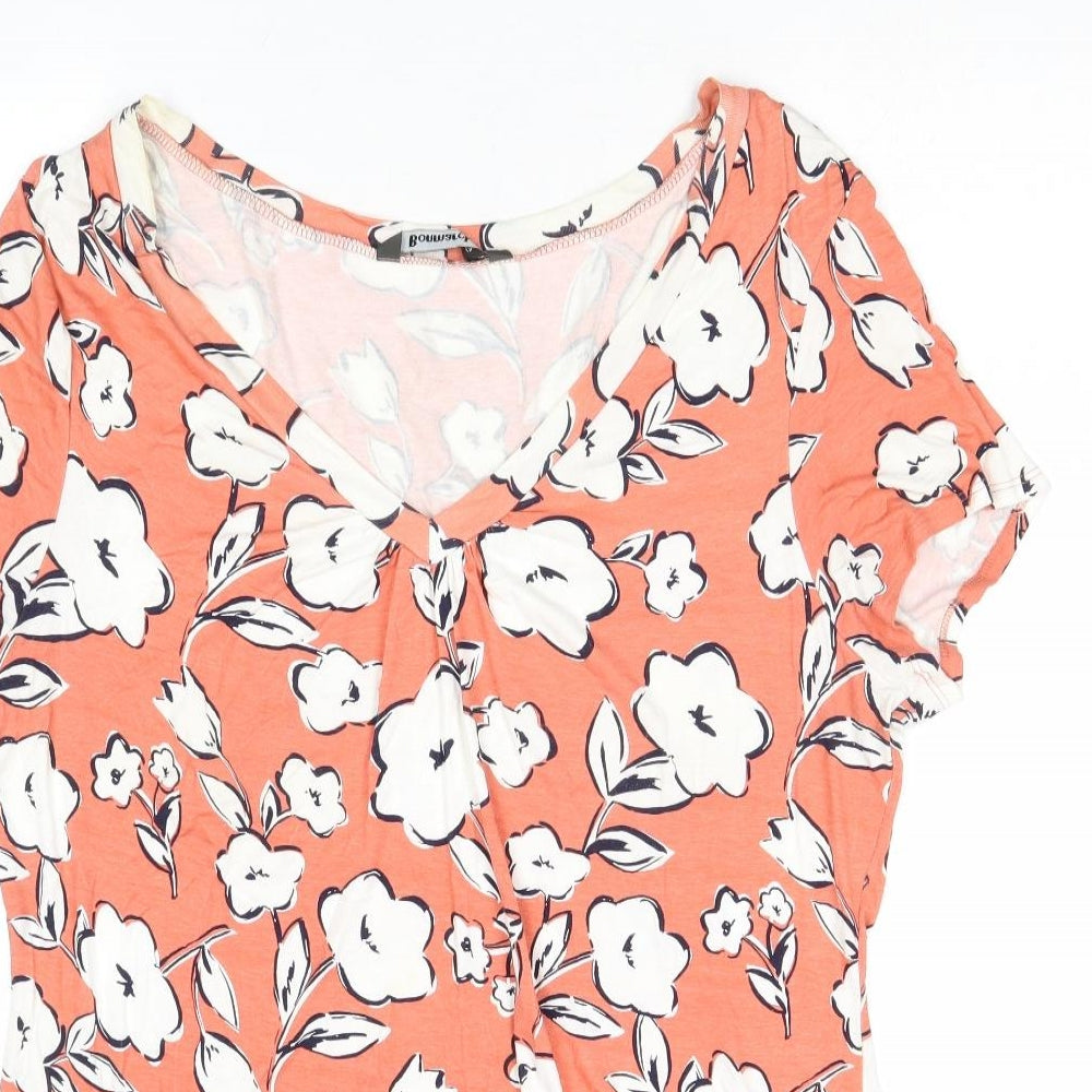 Bonmarché Womens Pink Floral Viscose Basic T-Shirt Size 18 V-Neck