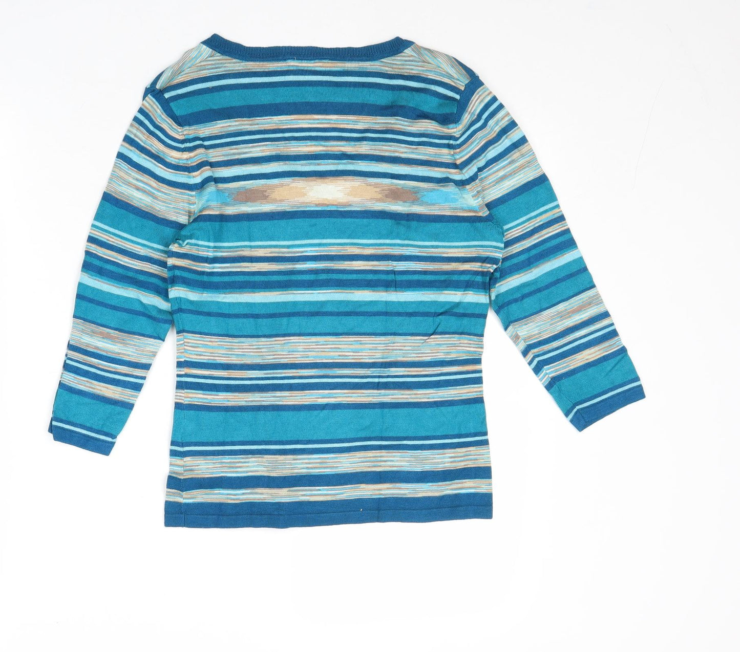 Wallis Womens Blue V-Neck Striped Viscose Pullover Jumper Size 14