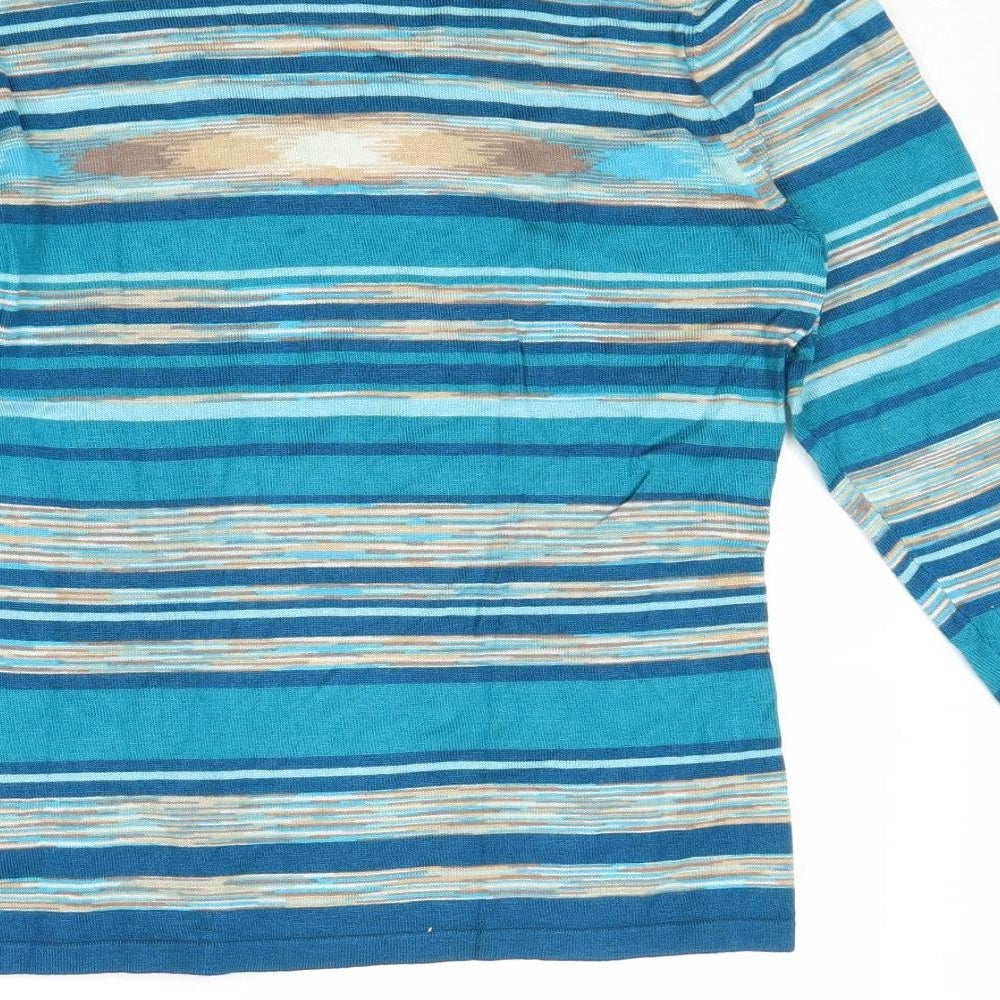 Wallis Womens Blue V-Neck Striped Viscose Pullover Jumper Size 14