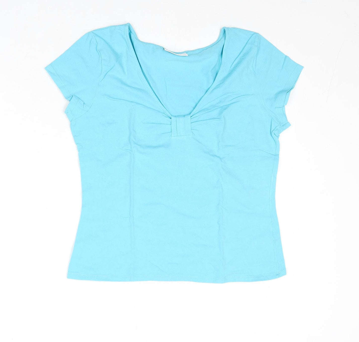 Wallis Womens Blue Cotton Basic T-Shirt Size 14 V-Neck