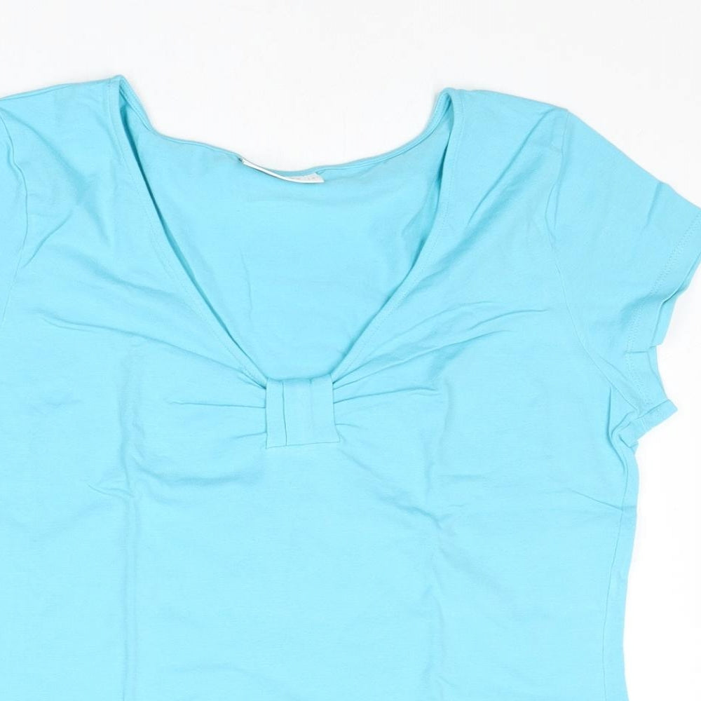 Wallis Womens Blue Cotton Basic T-Shirt Size 14 V-Neck