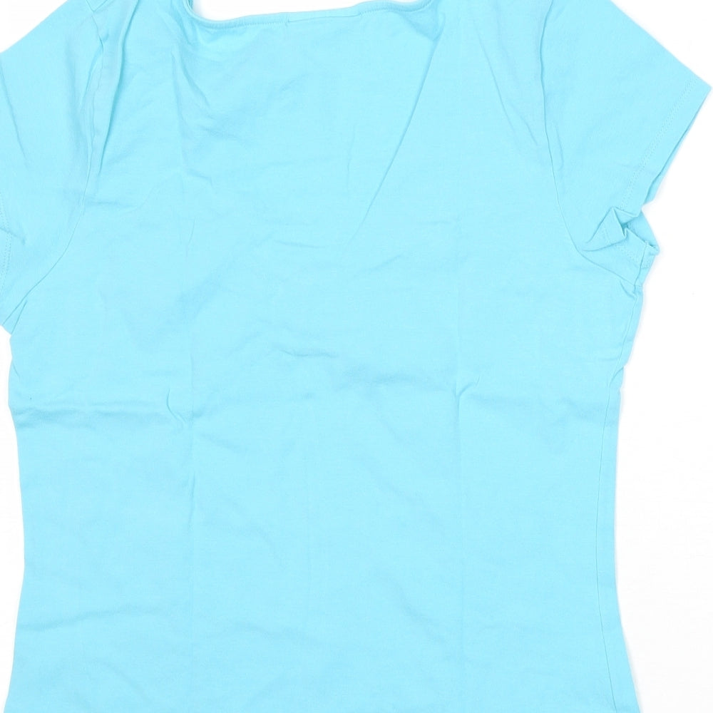 Wallis Womens Blue Cotton Basic T-Shirt Size 14 V-Neck
