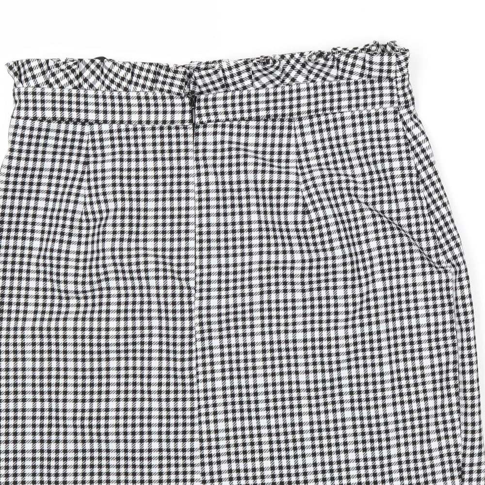 River Island Womens Black Check Polyester A-Line Skirt Size 14 Zip