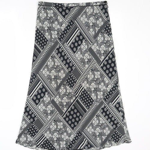 Planet Womens Black Geometric Polyacrylate Fibre Swing Skirt Size 12 Zip